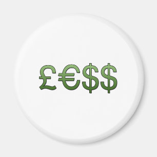 Imã menos dinheiro Símbolos Libras, Euro Dólar Ameri