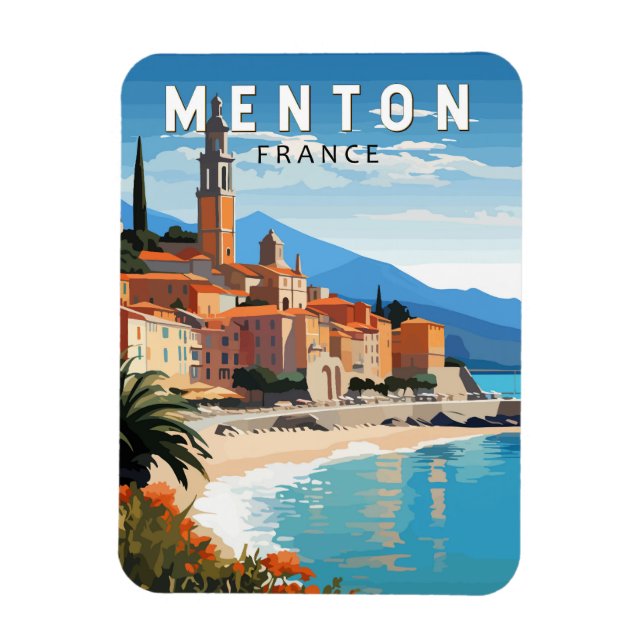 Ímã Menton France Viagem Art Vintage (Vertical)