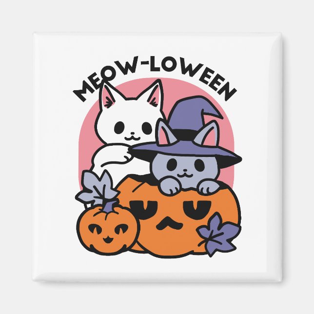 Imã Meow-Loween - Design de Gato de Halloween (Frente)