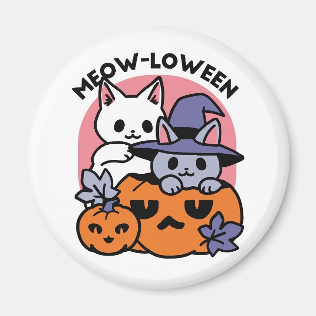 Imã Meow-Loween - Design de Gato de Halloween (Frente)