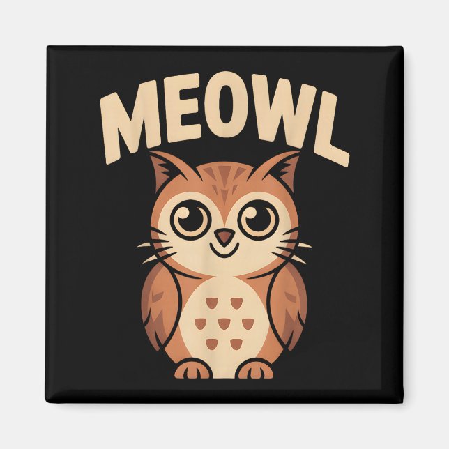 Imã Meowl Cat Owl Hybrid Funny Meme Brain Rot Gen Alph (Frente)