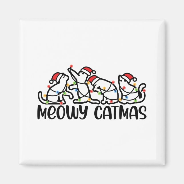 Imã Meowy Catmas Engraçado Papais noeis Gatos (Frente)