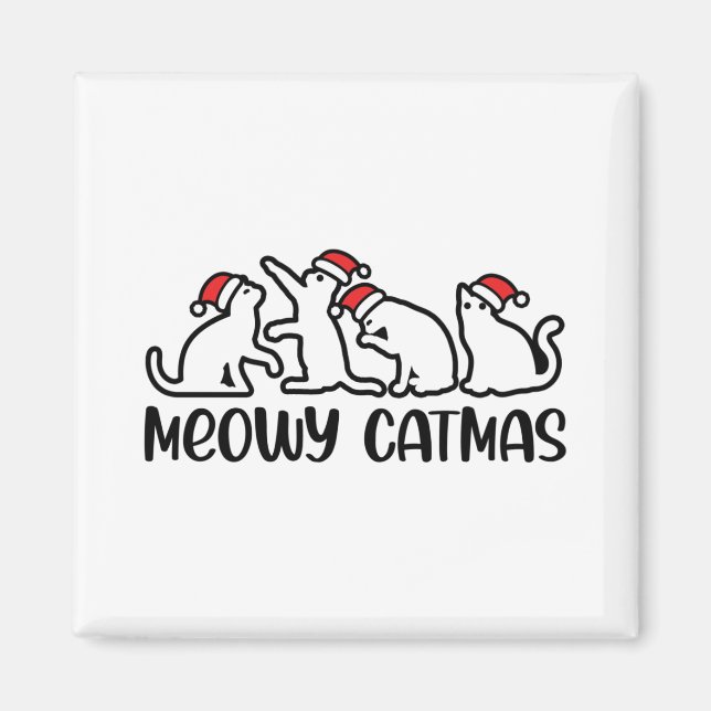 Imã Meowy Catmas Engraçado Papais noeis Gatos (Frente)