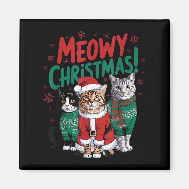 Imã Meowy Christmas Funny Cat Christmas Holiday Xmas S (Frente)