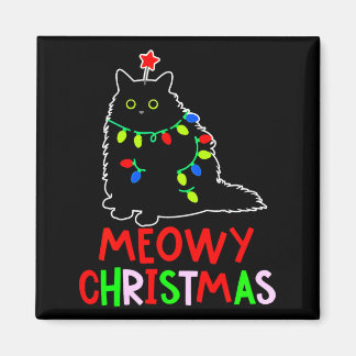 Imã Meowy Christmas Xmas Lights Black Cat Pajamas 