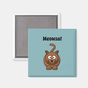 Imã Meowza! Design de Cartoon de Gatinho Castanho Engr