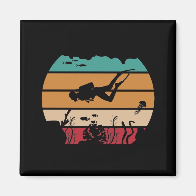 Imã Mergulho no Oceano Scuba Diver Retro (Frente)