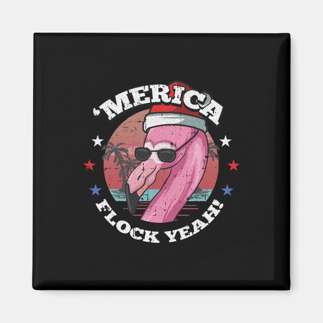 Imã Merica Christmas In July Cool Flamingo Summer Trop (Frente)