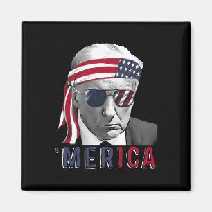 Imã Merica Trump Happy 4 De Julho Bandeira Americana T