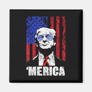 Imã Merica Trump Happy 4 De Julho Bandeira Americana T