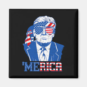 Imã Merica Trump Happy 4 De Julho Bandeira Americana T