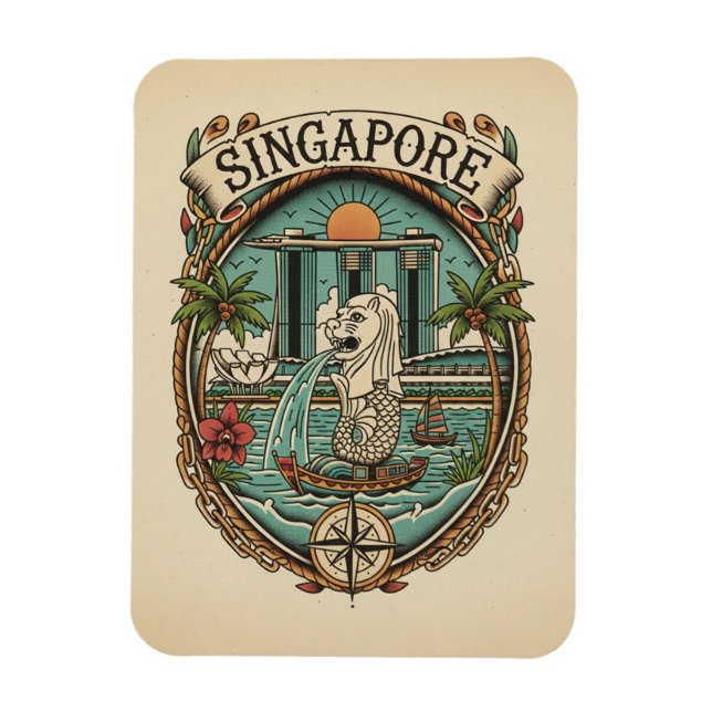 Ímã Merlion Singapura (Vertical)