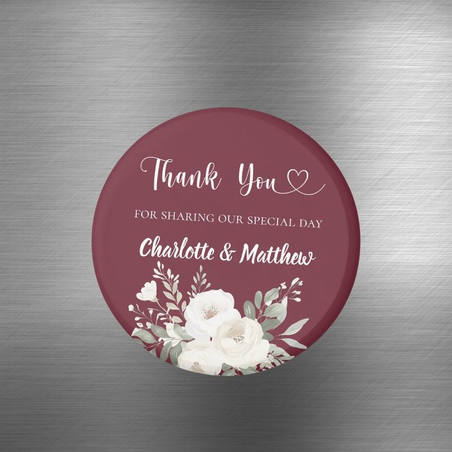 Imã Merlot burgundy white florals thank you wedding (Criador carregado)