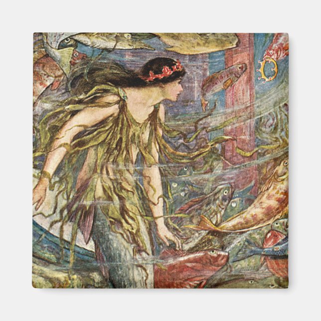 Imã Mermaid Art vitoriana de H J Ford (Frente)