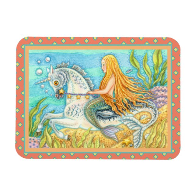 ÍMÃ MERMAID & SEA STALLION, WHIMSICAL FANTASY UNICORN (Horizontal)