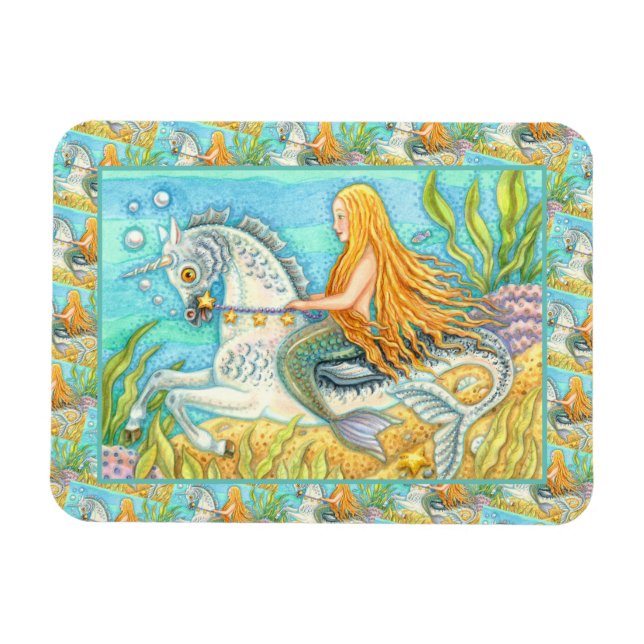 ÍMÃ MERMAID & SEA STALLION, WHIMSICAL FANTASY UNICORN (Horizontal)