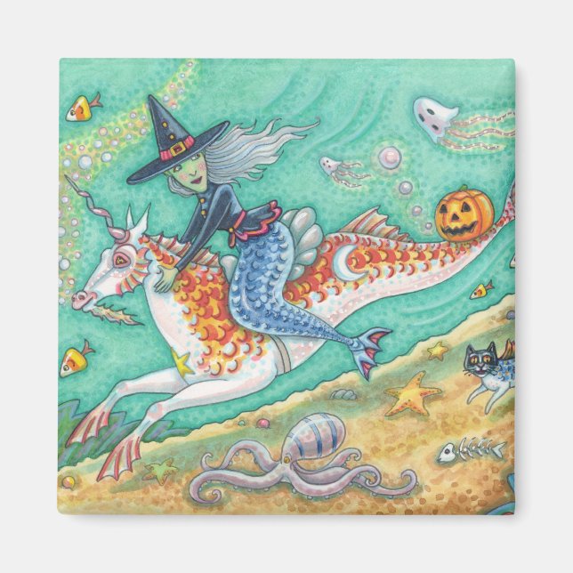 IMÃ MERMAID WITCH, FANTASY MERHORSE HALLOWEEN MAGNET (Frente)