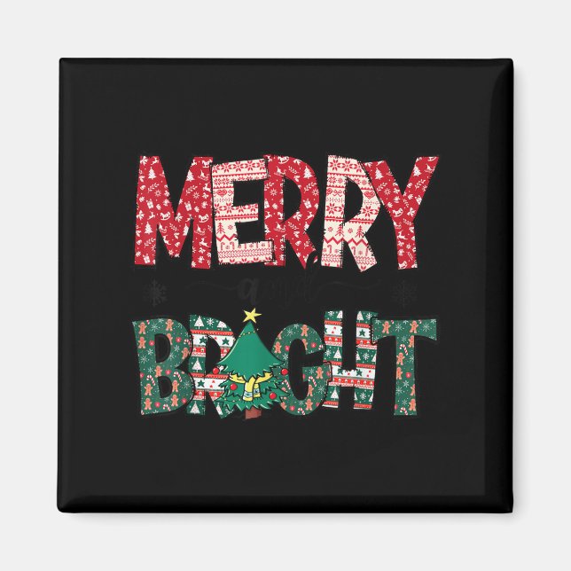 Imã Merry And Bright Holiday Christmas Family  (Frente)