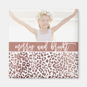 Imã Merry and Bright Leopard Print Photo Holiday