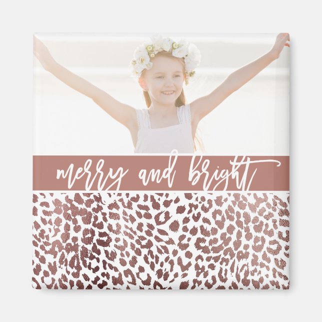 Imã Merry and Bright Leopard Print Photo Holiday (Frente)