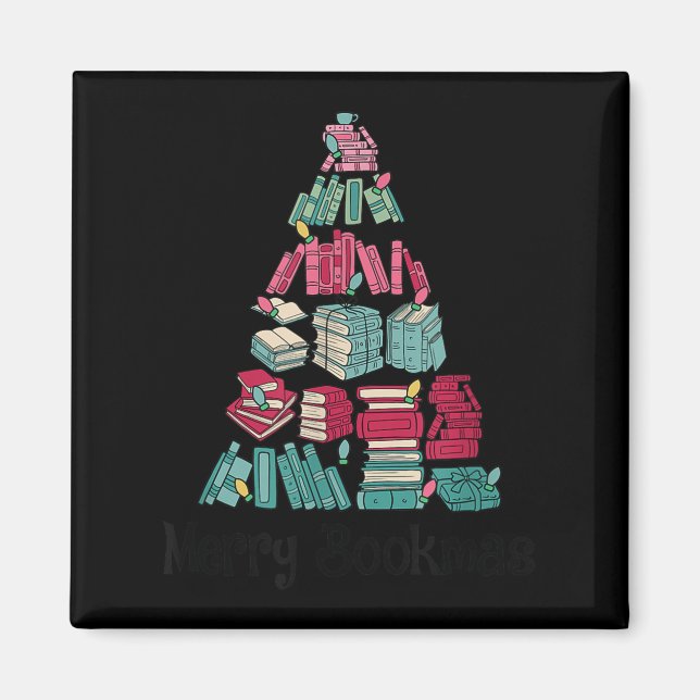 Imã Merry Bookmas Books Ne Tree Funny Reading Lover Ch (Frente)