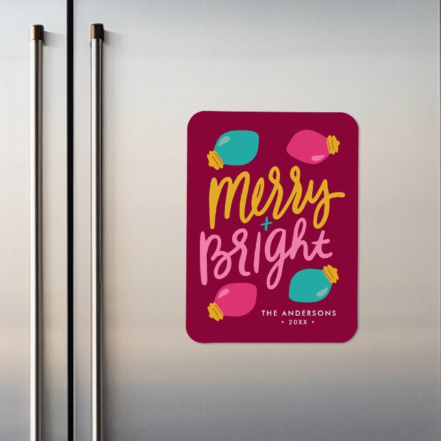 Ímã Merry & Bright Christmas Lights Non-Photo Holiday (Criador carregado)