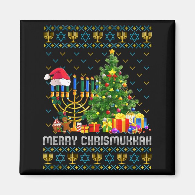Imã Merry Chrismukkah Happy Hanukkah Ugly Sweater Fami (Frente)