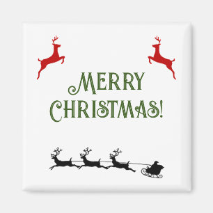Imã Merry Christmas Banner Red Reindeer