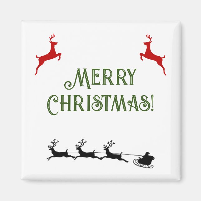 Imã Merry Christmas Banner Red Reindeer (Frente)