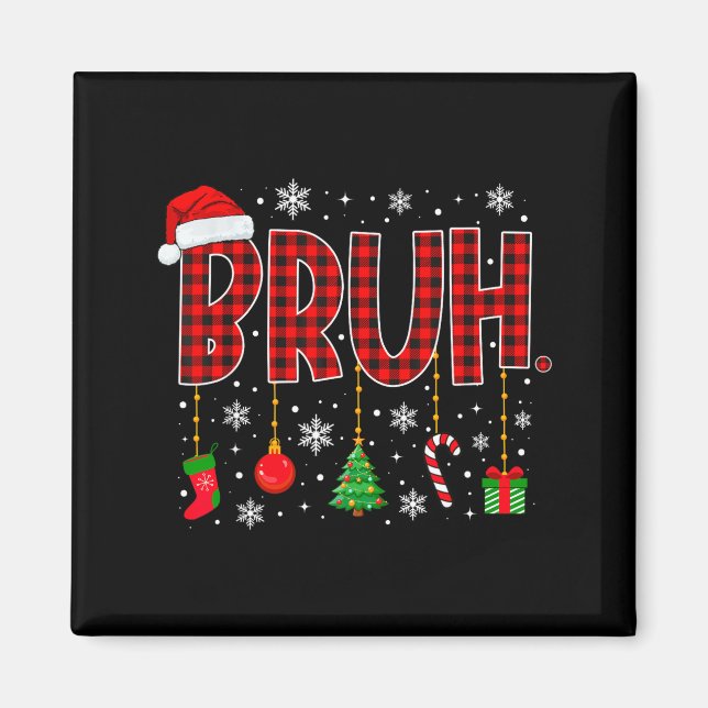 Imã Merry Christmas Bruh Buffalo Plaid Retro Xmas Men  (Frente)