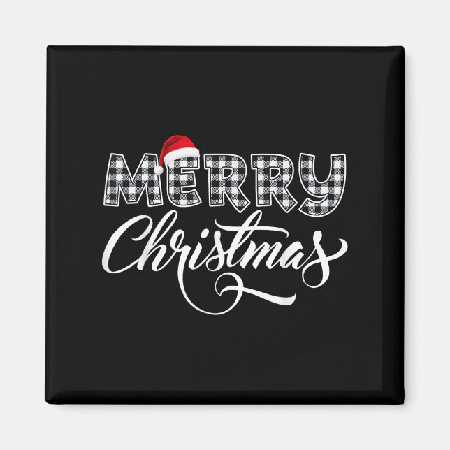 Imã Merry Christmas Buffalo Black And White Plaid For  (Frente)