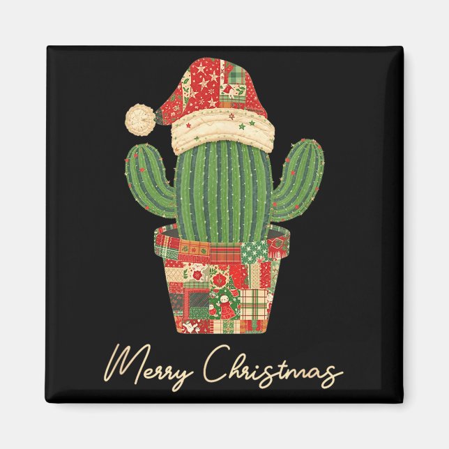 Imã Merry Christmas Cactus Patchwork Quilt  (Frente)
