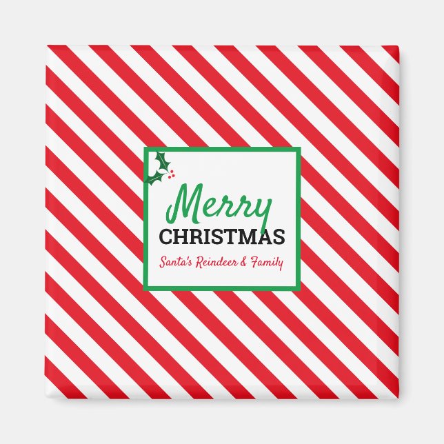 Imã Merry Christmas Candy Cane Custom Name Magnet (Frente)