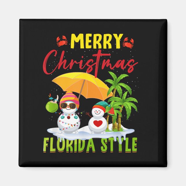 Imã Merry Christmas Florida Style Snowman Summer Vacat (Frente)