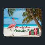 Ímã Merry Christmas from Clearwater, FL<br><div class="desc">Santa Flamingo sends holiday greetings from the Sunshine State: Merry Christmas from Clearwater,  Florida</div>