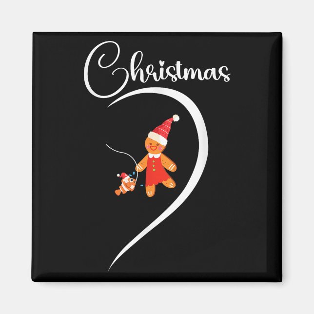 Imã Merry Christmas Gingerbread Fishing Lover Couple C (Frente)