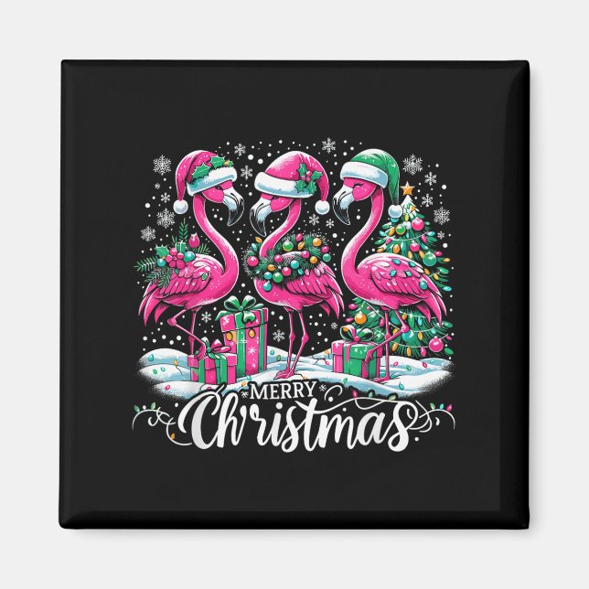 Imã Merry Christmas Hat Santa Flamingo Light Christmas (Frente)
