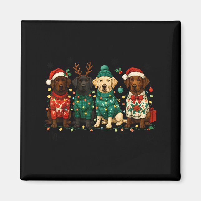 Imã Merry Christmas Labrador Dog Retro Xmas Puppy Men  (Frente)