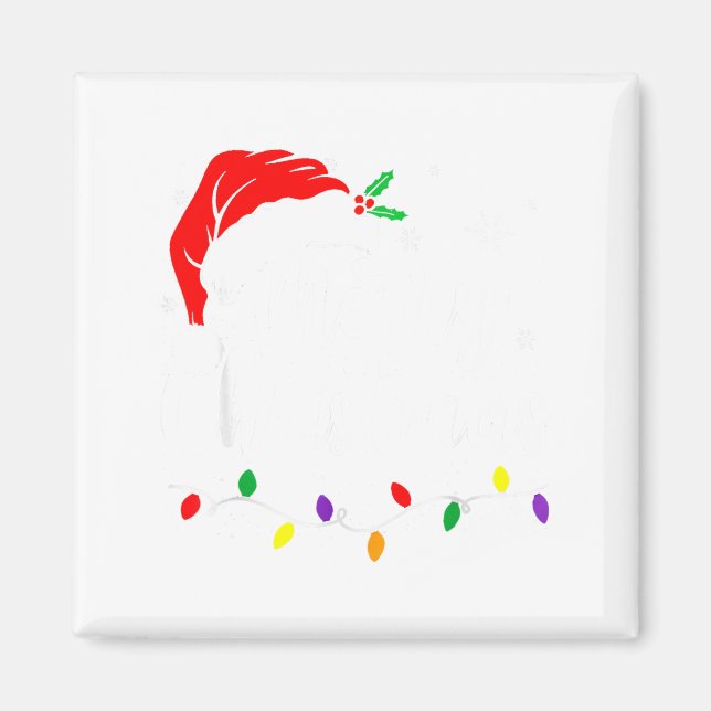 Imã Merry Christmas Lights Red Santa Hat Xmas Family M (Frente)