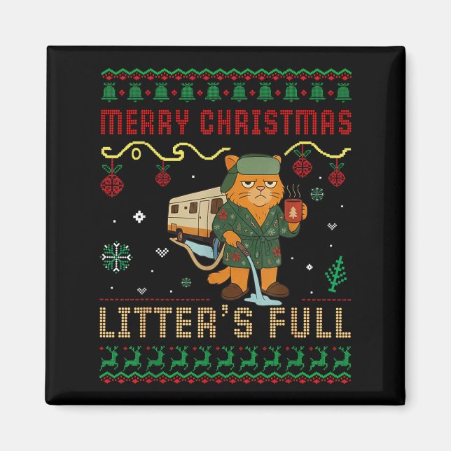 Imã Merry Christmas Litter’s Full Funny Cat Xmas Ugly  (Frente)