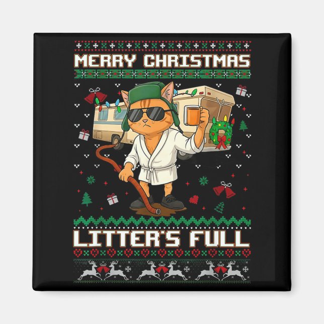 Imã Merry Christmas Litter's Full Funny Cat Ugly Xmas  (Frente)