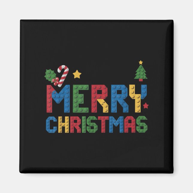Imã Merry Christmas Master Builder Kids Building Block (Frente)