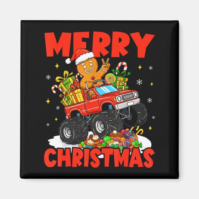 Imã Merry Christmas Monster Truck Funny Gingerbread Me (Frente)