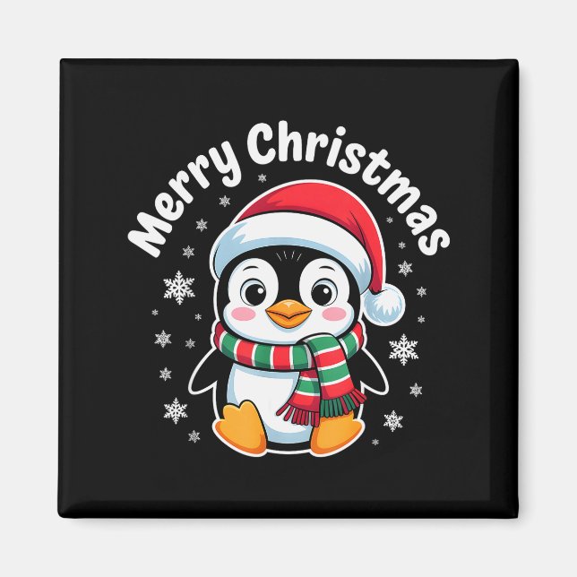Imã Merry Christmas Penguin Cute Santa Hat Winter Holi (Frente)