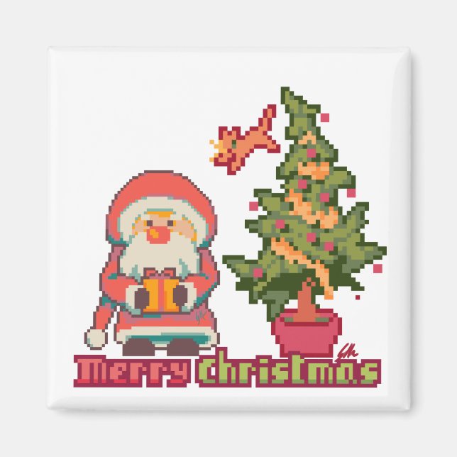 Imã Merry Christmas Pixelart, Pixel Art (Frente)