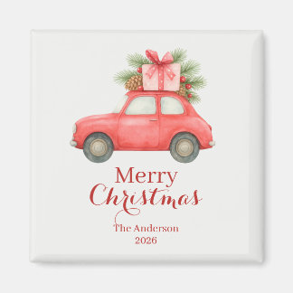 Imã Merry Christmas Red Car – Personalized Holiday 