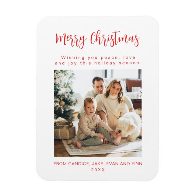 Ímã Merry Christmas Red Family Photo Holiday Card (Vertical)