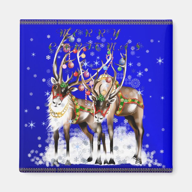 Imã Merry Christmas Reindeer Magnet (Frente)