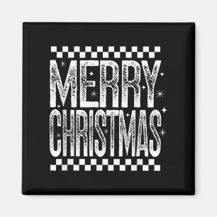Imã Merry Christmas Retro Checking Holiday Cote Sayi