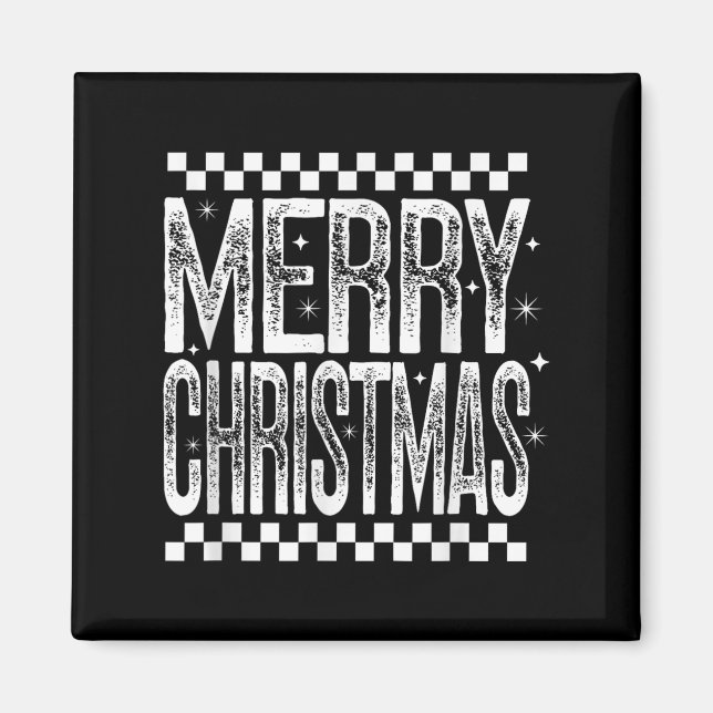 Imã Merry Christmas Retro Checking Holiday Cote Sayi (Frente)